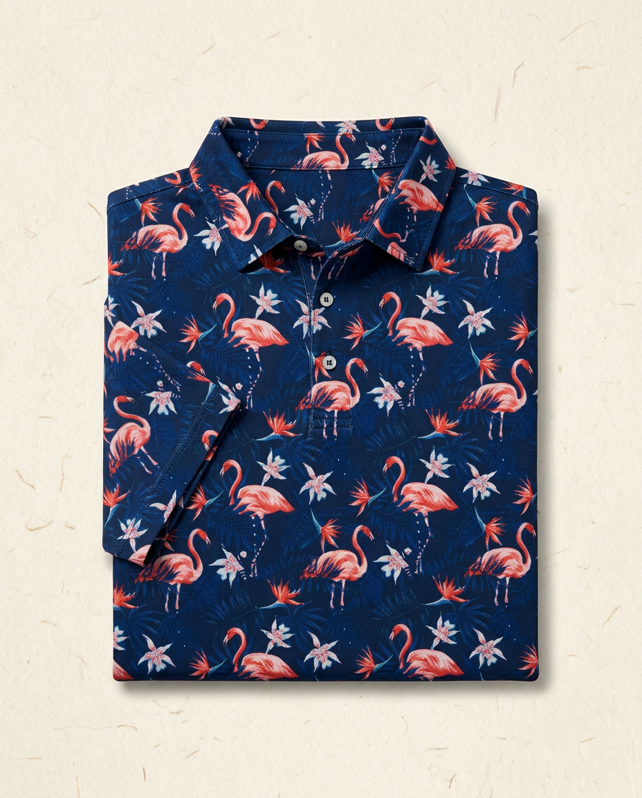 Flamingo Flock Polo — Navy